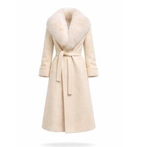 Vintage Windermere Cream 100% Wool Coat, Genuine Fox Collar